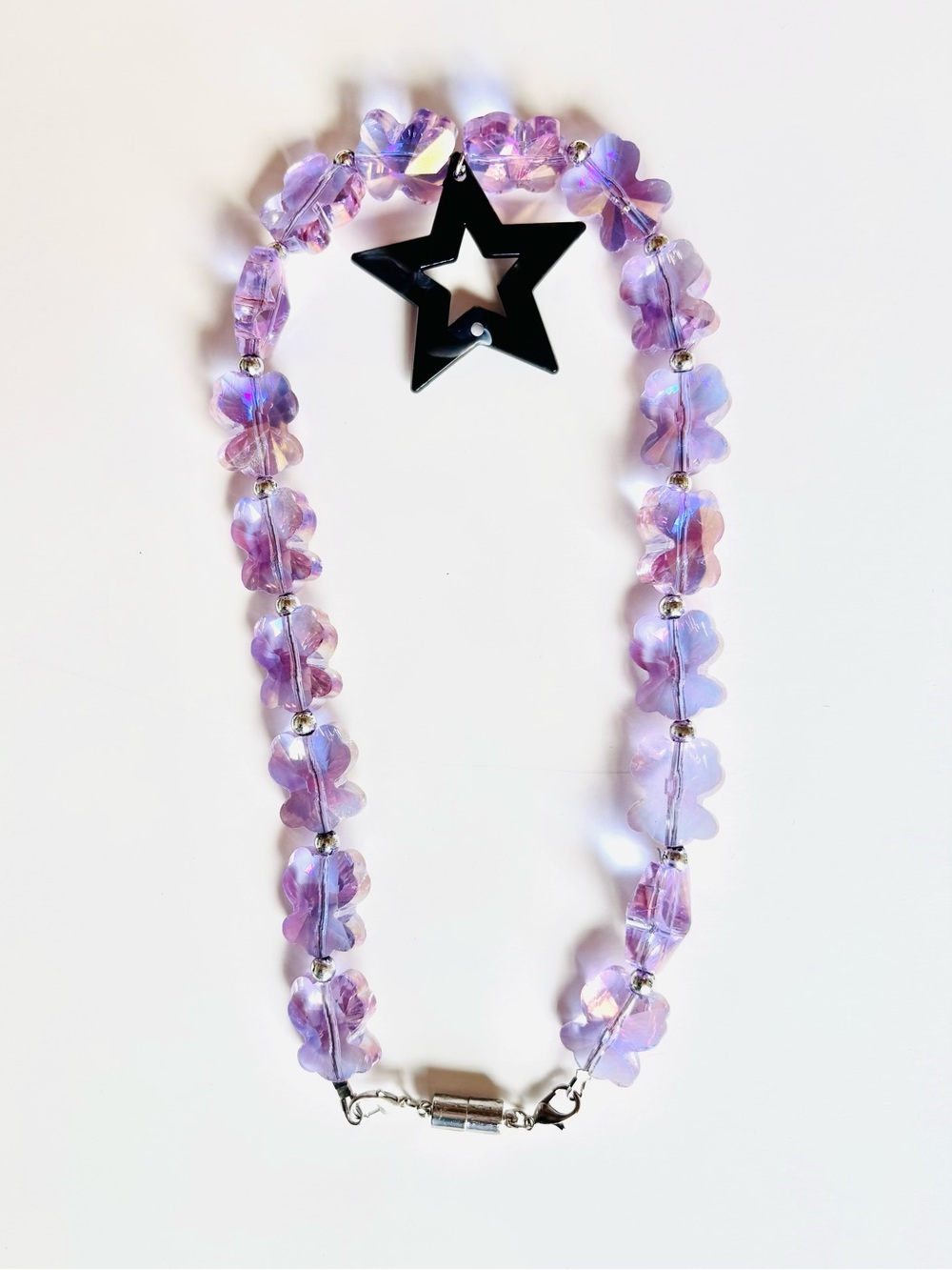One of a kind Lavender Beaded Necklace with Black Star Pendant - Women Jewelry - Picture 5 of 6